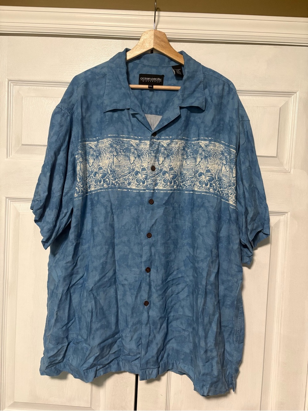 Vintage Ocean Pacific Men's 2XL Blue Rayon Hawaiian Shirt